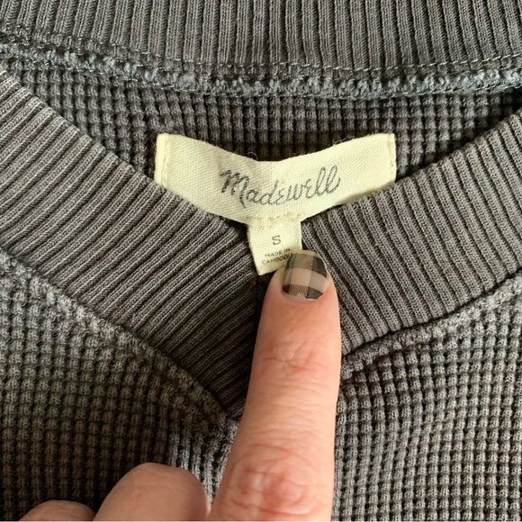 Madewell Women’s Waffle Knit Thermal Boxy Sweatshirt Tee Black Coal Small - Picture 3 of 10